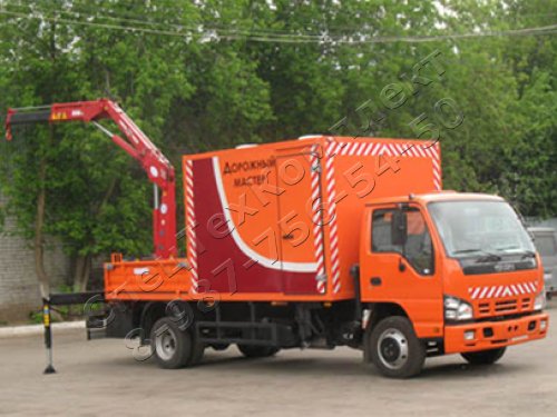 Дорожный мастер на базе бортового ISUZU NPR 75 LK/LL/LM с КМУ и фургоном